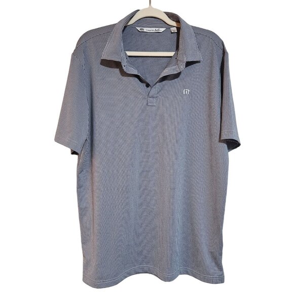 TravisMathew Mens Blue & White Checkered Short Sleeve Polo Shirt Size XL - Picture 1 of 16
